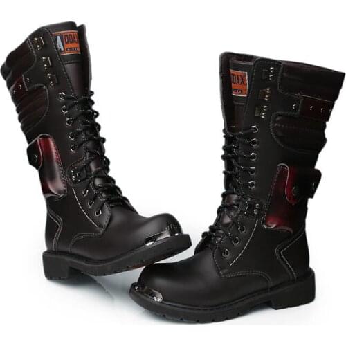Autumn British style Plus size High tops Lace up Leather Military Boots Casual Fashion Black Shoes for Men
