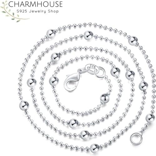 925 Sterling Silver Necklaces For Women 16/18/20/22/24 inch Ball Bead Long Chain Necklace Collier Choker Wedding Bridal Jewelry