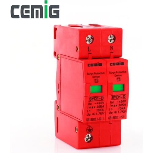 AC SPD 1P+N 20KA AC420V House Surge Protector Low-Voltage Arrester Device Lightning Protection Cemig SYD1-D 2P