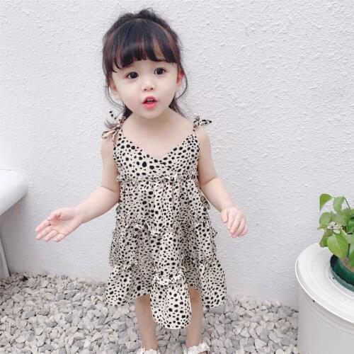 Toddler Kids Casual lovely Slip Dress Summer Baby Girls Sleeveless Leopard Print loose V-Neck Dresses One-piece
