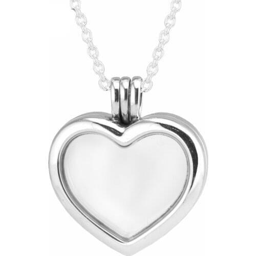 Floating Heart Pendant 925 Sterling Silver Necklaces Free Shipping Jewelry Body Choker Open Glass Locket Necklace for Women