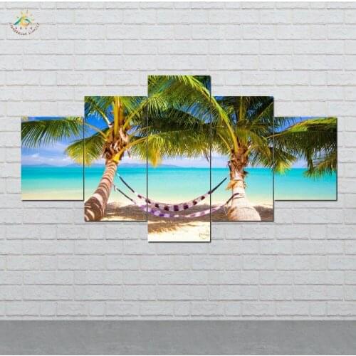 Beaches Sea Hammock Palms Picture And Poster Canvas Painting Modern Wall Art Print Pop Art Wall Pictures For Living Room 5 PIECE