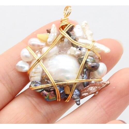 Irregular Shape Winding Gold Thread Pearl Pendant DIY Popular Necklace Sweater Chain Exquisite Gift Making Mother of Pearl Shell