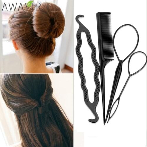 4PCS Hair Accessories Women Hair Tool Head Band Ball French Twist Magic DIY Tool Bun Maker Sweet Headbands Dish Made Hair Band
