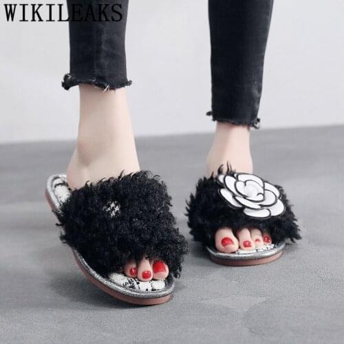 Fluffy slippers ladies plush slippers fashion new women spring plush outdoor flat slippers women shoes fur slides buty damskie