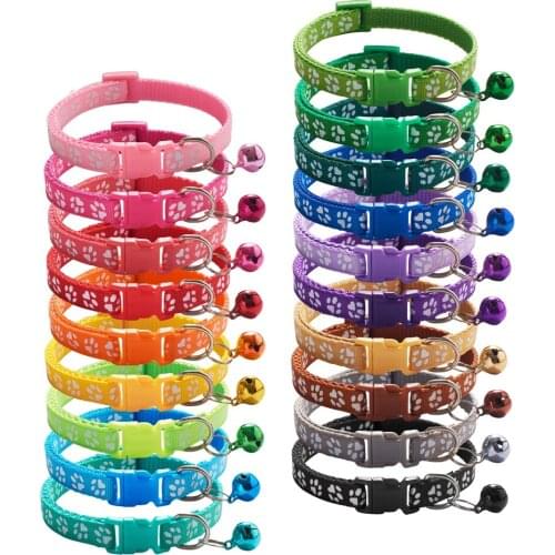 Adjustable Cat Collar Kitten Necklace Safety Buckle Neck Strap Belt For Cat Paw Claw Print Pattern With Bell Pet Collar