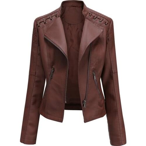 Luxury PU Outwear Faux Leather Jackets Women Luxury Jacket Black Pink Red Brown Biker Coat