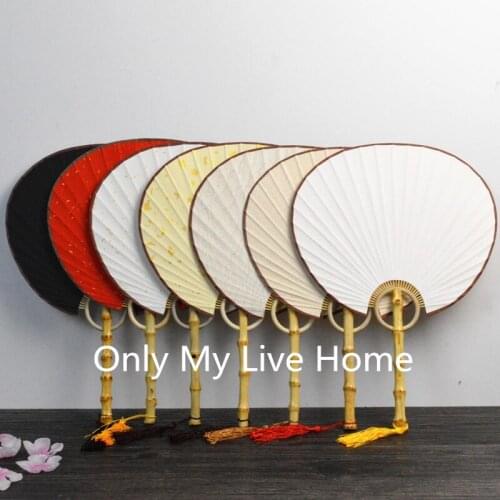 Large Handle DIY White Red Black Hand Fan Traditional Craft Chinese Rice Paper Fan Decoration Bamboo Root Ladies Fans