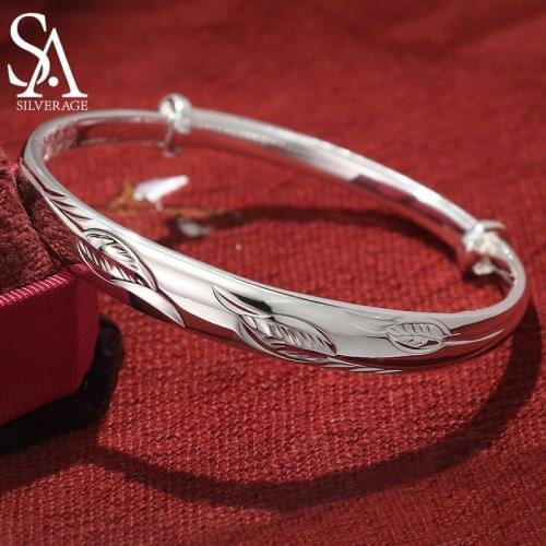 SA SILVERAGE Mothers Day Flower Leaves 999.9 Silver Bracelet Solid Gift for Mother Silver Bracelet Female 30g Vintage Women