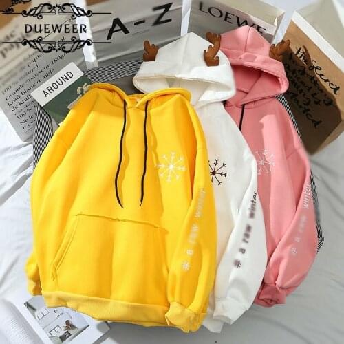 DUEWEER Hoodies Women Pink Embroidery Winter Thickening Sweet All-match Daily Girls Cute Pocket Daily School Korean Hoodie