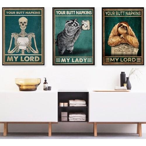 Funny Bathroom Wall Art Poster Vintage Prints Toilet WC Sign Decoration Skeleton Skull Canvas Painting for Love Family Best Gift
