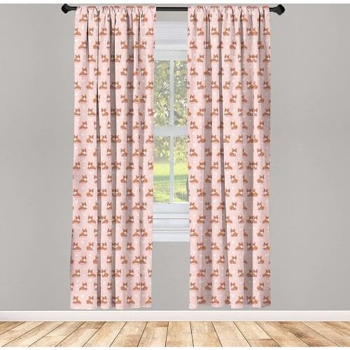 Dog Lover Curtains Little Corgi Jumping Running and Standing Cartoon Hearts Window Treatments for Living Room Bedroom Decor