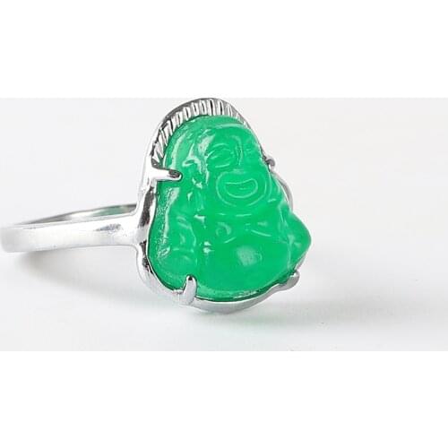 Green Jade Gemstone Buddha Ring FENG Shui Amulet Lucky Wealth Buddhist Jewelry Adjustable Ring