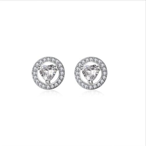 Everoyal Shiny Crystal Heart Stud Earrings For Women Jewelry Charm 925 Sterling Silver Earring Female Accessories Princess Bijou