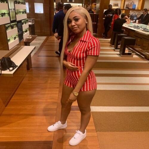 Women Sexy Short Playsuit Red White Striped Short Sleeve Rompers 2020 New Female Elastic Skinny Sexy Party Bodysuits overalls