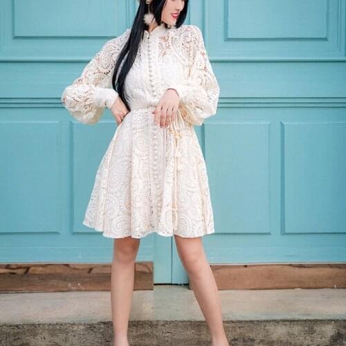 Vintage Long sleeve Dresses For Women 2021 Embroidery Hollow Out Bandage Shrink Waist Midi Dress and Halter Two Piece Set