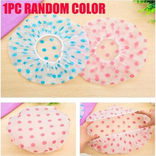 New 1pc Waterproof Wave Point Bath Cap Hat Elastic Shower Hat Reusable Bath Head Hair Cover For Women Salon Shower Bath Supplies
