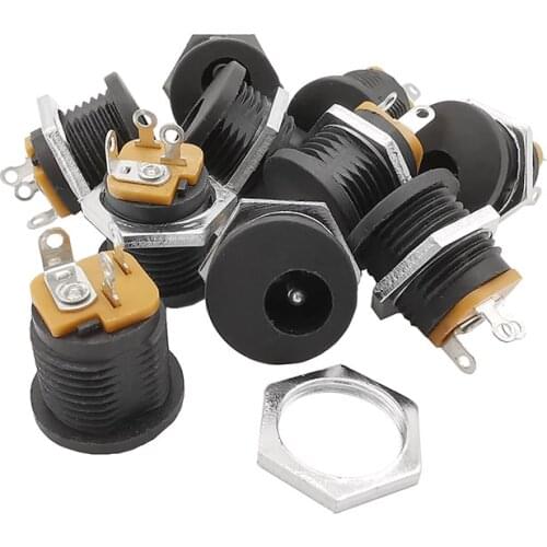 10Pcs DC022 5.5-2.1mm DC Connectors Round Hole Screw Nut Interface Panel Mounting DC-022 5.5x2.1mm DC Power Socket Plug Jack