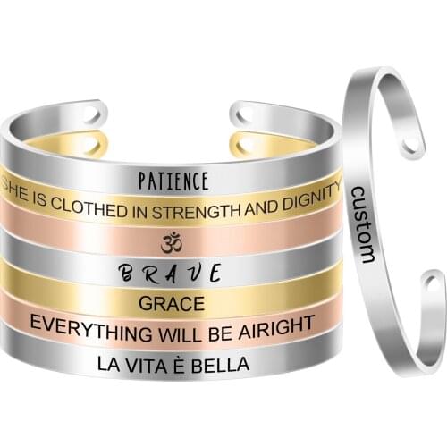 10pcs/lot Stainless Steel Cuff Bangle Engraved Inspirational Bracelet Hand Engrave Stamped Mantra Bangle Width 6mm SL-017*10