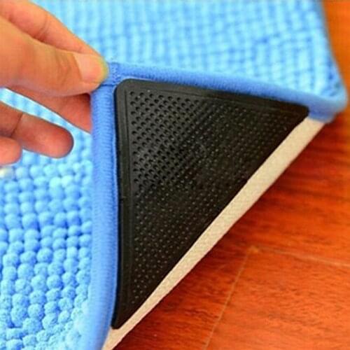 4pcs Anti Skid Rug Carpet Mat Non Slip Grip Small Corners Triangular Pad Washable Removable Strong Adhesive Black Corners Pad