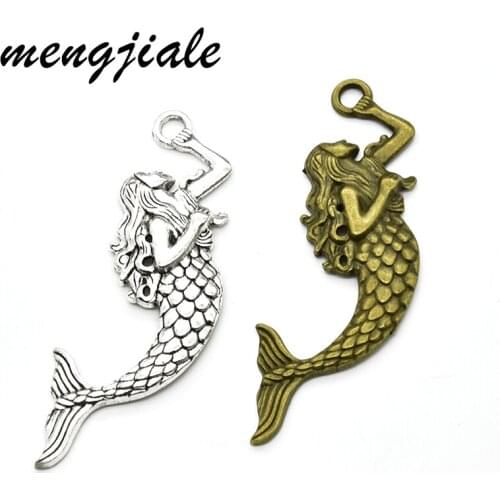 4pcs Wholesale Two Color Big Mermaid Charms Zinc Alloy Metal Pendants For DIY Handmade Jewelry Accessories Making 76*23mm