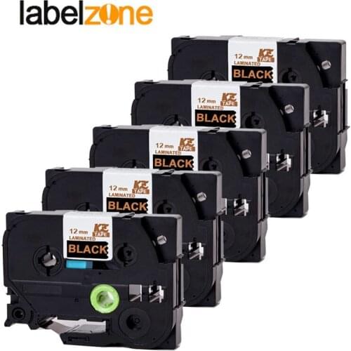5PCS TZe334 gold on black Compatible Brother P-touch Label Tape Label Ribbon cassette Tze334 TZe 334 tz334 tze-334 for P touch