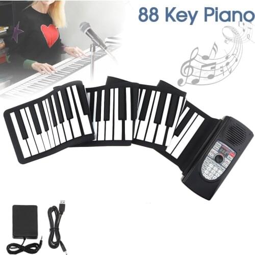 88 Keys Electronic Roll Up Piano Rechargeable Silicone Flexible MIDI Keyboard Built-in Speaker Support Bluetooth-compatible