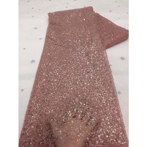 African Beaded Lace Fabric 2021 High Quality Sequined Lace French Tulle Lace Fabric For Wedding Nigerian Lace Fabrics Sewing