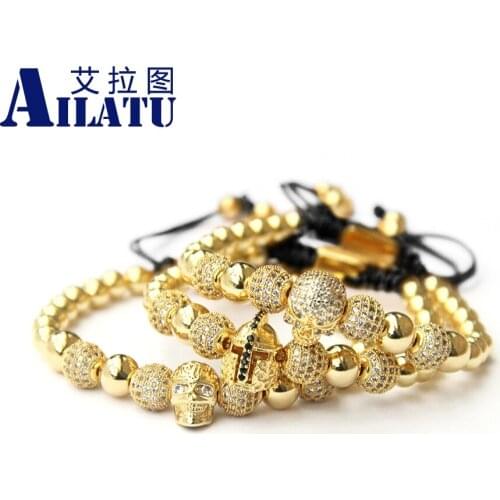 Ailatu Luxury Skull Inlaid Zircon Rope Handmade Woven Helmet Bracelets Accessories Adjustable Size Jewelry Free Shipping