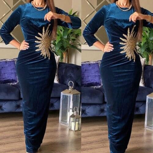 Velvet prom dresses 2021 crew neckline lace appliques beading mermaid long sleeve long evening dresses