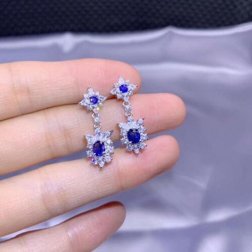Ancient long Talonpaw natural blue sapphire drop earrings Natural gemstone earrings S925 silver girl party gift jewelry