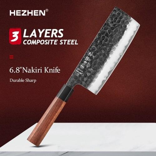 HEZHEN 6.8 Inches nakiri Knife 3 Layers Composite Steel High quality Rosewood handle Kitchen Accessories