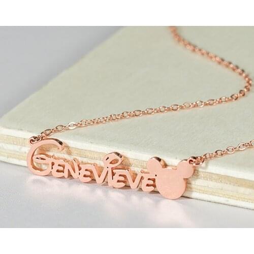HUHUI Custom Name Necklace With Mickey Pendant Personalized Nameplate Stainless Steel Jewelry For Women Kids Anniversary Gift