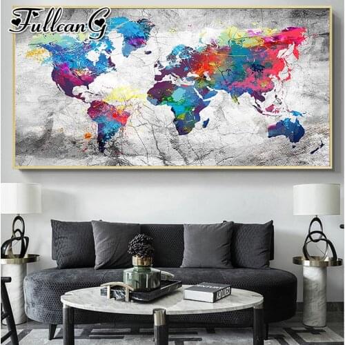 FULLCANG Abstract color map scenery large diamond painting 5d diy full square round drill mosaic embroidery sale decor FC2860