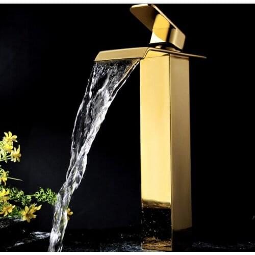 Free shipping Ti-PVD Finish Solid Brass Bathroom vessel Sink tall Faucet mixer tap
