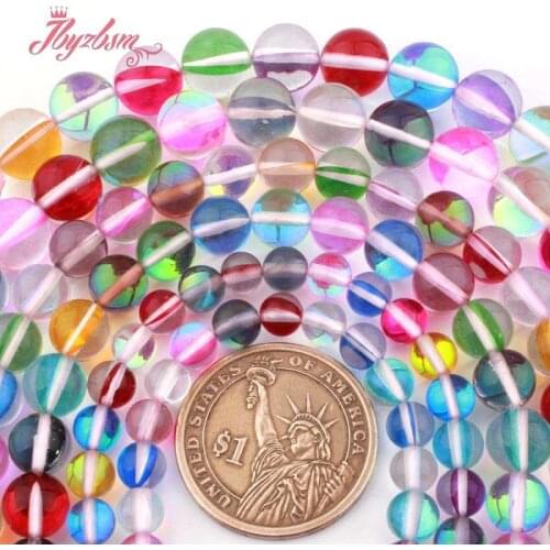 Round Smooth Multicolor Moonstone Crystal Stone Loose Beads for DIY Accessories Women Men Necklace Bracelet Jewelry Making 15"