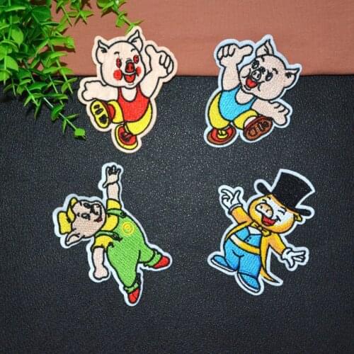 50pcs/Lot Three Little Pigs Embroidery Patches Letters Clothing Decoration Accessories Diy Iron Heat Transfer Applique