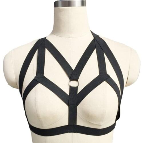 New black pastel goth body harness Harajuku sexy Lingerie elastic harness pole dance body cage harness bra