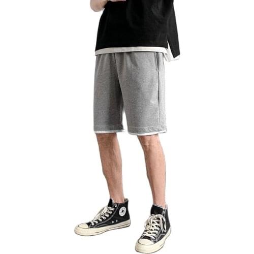 2021 solid color casual five-point pants mens loose thin summer beach pants Hong Kong style shorts