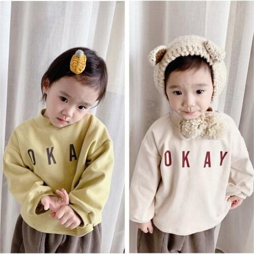 Autumn Winter Toddler Girls Pullovers 2020 Baby Korean Style Sweatshirts Casual Loose Letter Print Plus Velvet Hoodies for Girl