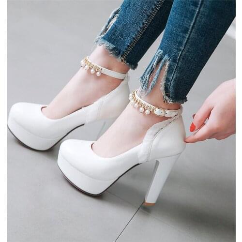 Sexy 12cm Super High Heels Women Ankle strap buckle Pumps High Platform Shoes Woman Elegant Party Wedding Shoes Female 34-43