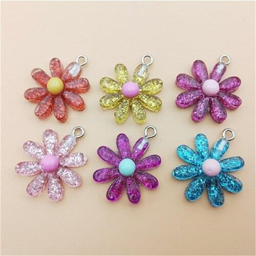 10pcs/lot Cute Charms Resin Flowers Pendant for Earring DIY jewelry Kawaii Flat back resin Daisy flower Charms for DIY Necklace