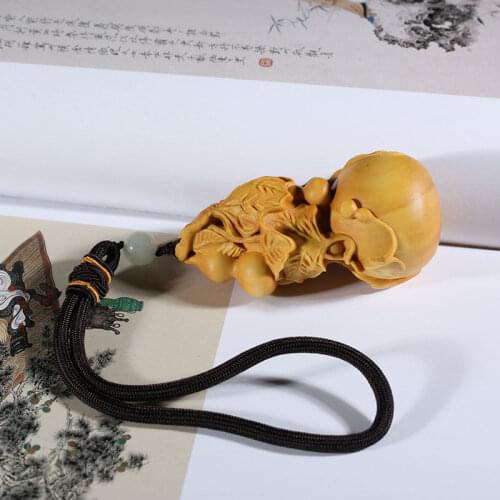 4-8CM Good Luck Wood Carving Cultural Relics Gourd Plant Bag Car Pendant Carving Handicraft Gifts Fulu Mascot