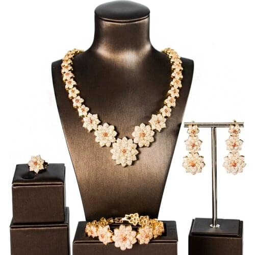 Sakura Love Morocco Wedding African Jewelry Set Glamour Bride 24k Gold Luxury Fashion Necklace Bracelet Gold Earrings