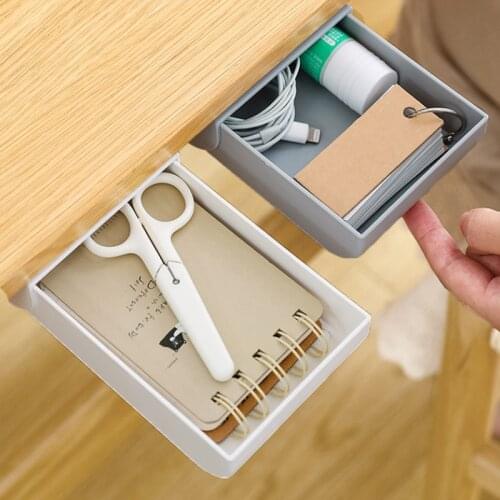 Self Stick Pencil Tray Desk Table Storage Drawer Organizer Box Under Desk Stand Self-adhesive Under-Drawer Storage Box#32