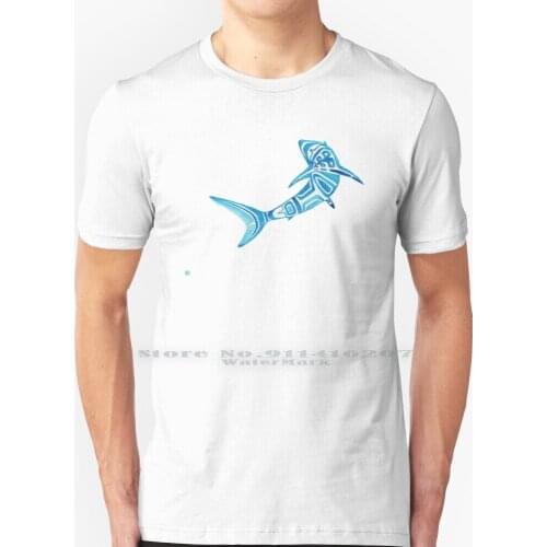 North By Northwest Blue Shark T Shirt 100% Pure Cotton Blue Shark Sharks Fish Animal Wild Native Art Watercolor Tribal Art