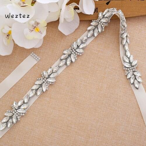 SESTHFAR Rhinestones Bridal Belt Silver Crystal Wedding Belt Pearls Luxurious Ribbons Sash For Wedding Party Gown