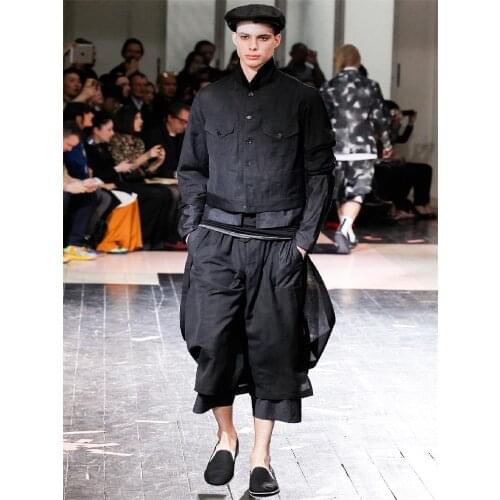 Large size loose fashion trend mens trousers mens stage style elegant dark mens culottes wide-leg trousers