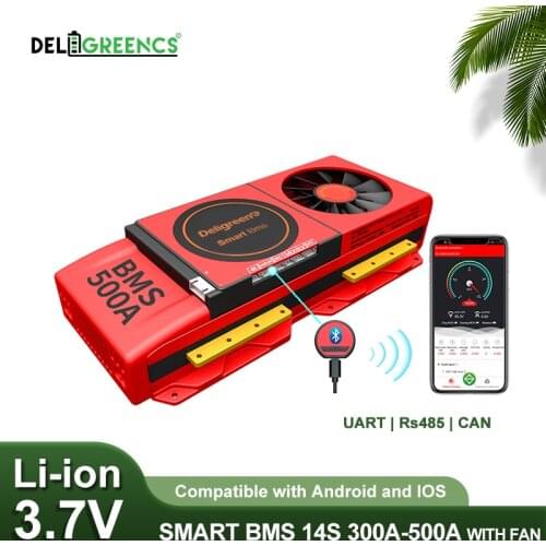 Smart BMS 14S 300A 400A 500A 51.8v Rated with Fan NTC UART 485 for PC Software Bluetooth for App