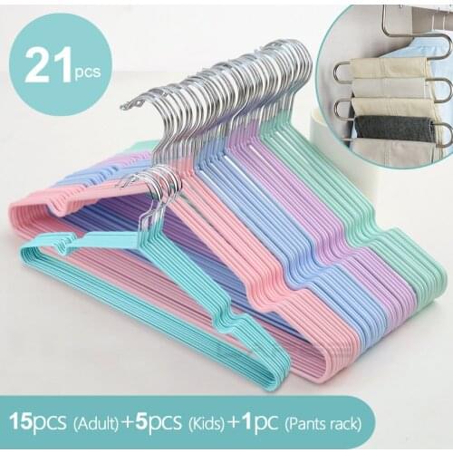 21pcs Children Adult Clothes Hanger Clothes Drying Rack Non-Slip Metal Shirt Hook Hangers Coat Hanger pants hanger